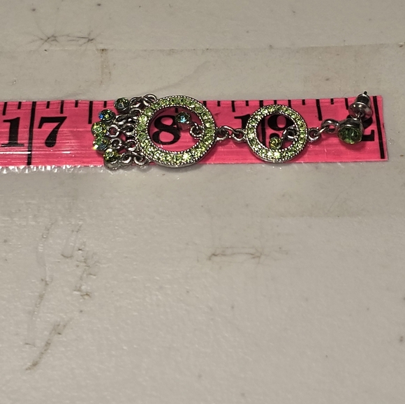 Green Crystal Dangle Chandler Style Earrings - Picture 2 of 2